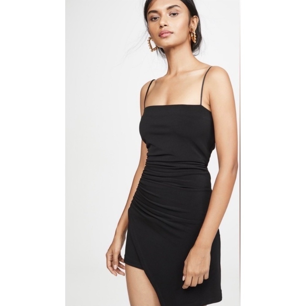 NWT Cinq a‎ Sept Coral Dress Black Ruched Asymmetrical Mini Size 10